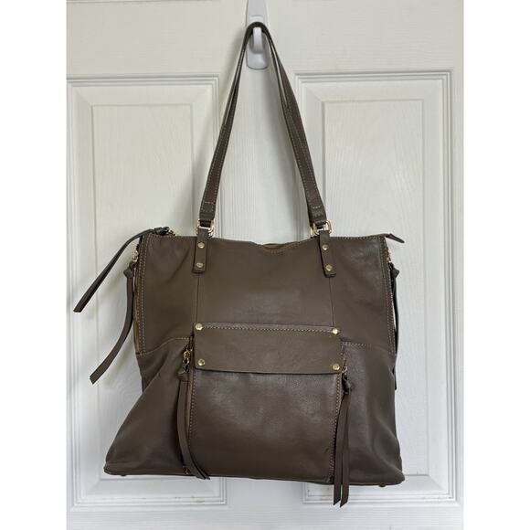 Kooba Everette Taupe Brown Leather Expandable Tote Shoulder Bag - Picture 1 of 14